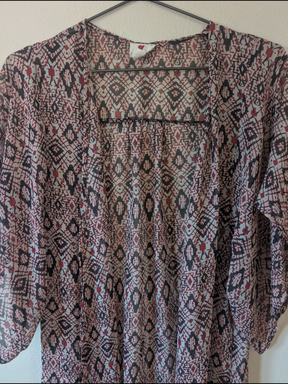 Printed Boho Kimono Cardigan in Black and Red XS